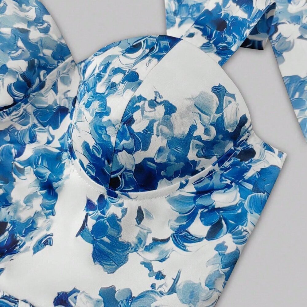 Multicolor Euro Womens Sexy Floral Print Tie Waist Backless Halter Mini Dress - Picture 11 of 11